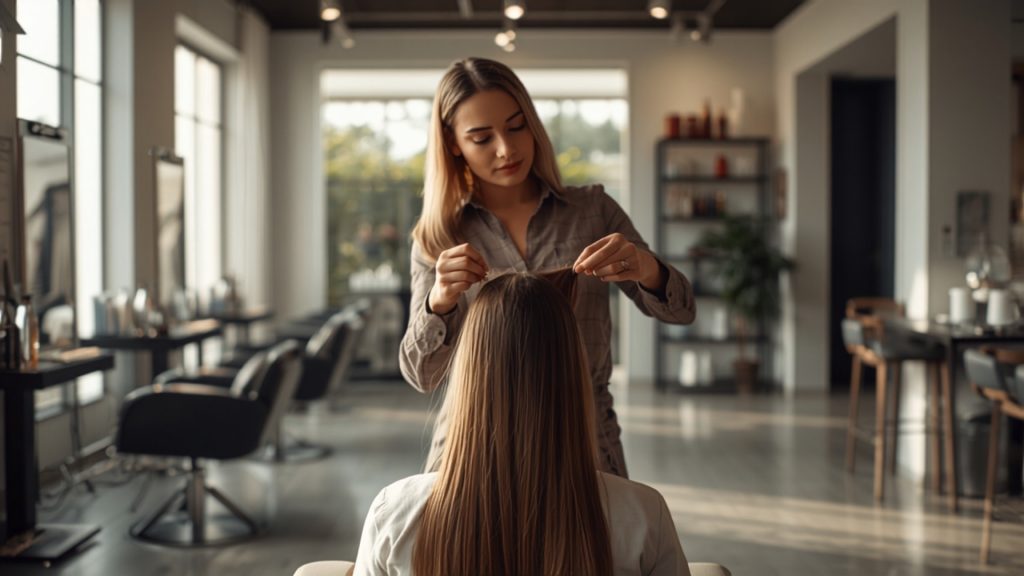 Applicazione di extension per capelli nel salone