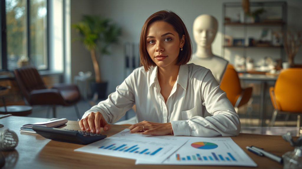 Pianificazione finanziaria con grafici e calcolatrice nell'ufficio del salone